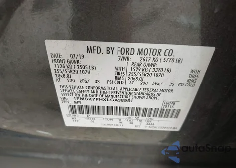 2020 Ford Explorer Limited z USA, uszkodzony, nr VIN 1FMSK7FHXLGA38951